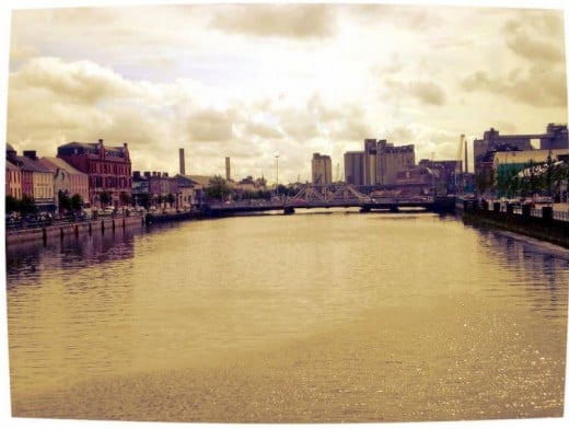 Looking from  one bridge to another over the River Lee, Cork City