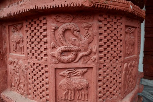 Decorations on pillar : Nandadulal Jiu temple, Gurap