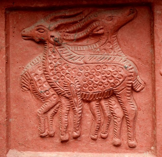 Two deer : Decorations on pillar : Nandadulal Jiu temple, Gurap