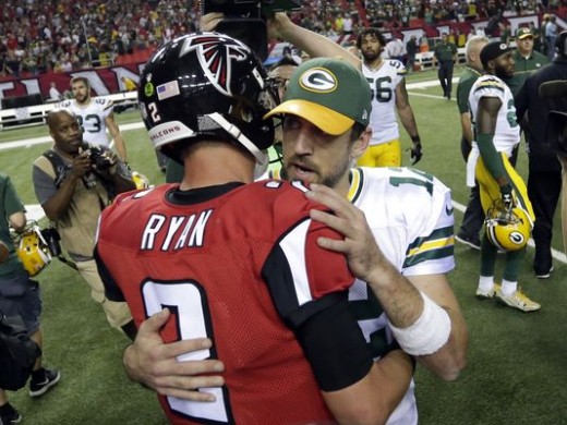 Matt Ryan and Aaron Rogers after a 33-32 Falcons win week 8.