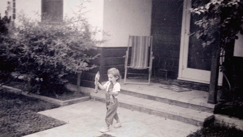 Aleda in Riverside, with  deer trophies - fall 1954