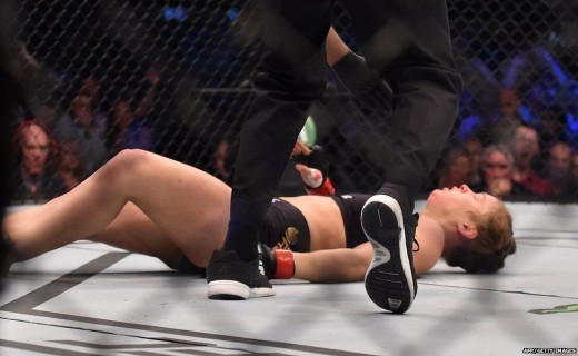 Rousey after being knocked out by Holm at UFC 193