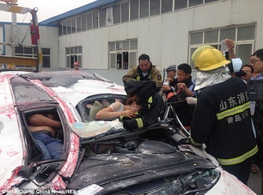 Car accident at Quingdao in eastern China's Shandong province. None of the victims were lost.  