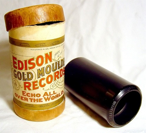 An early Edison cylinder for holding recordings.  It looks like a can.