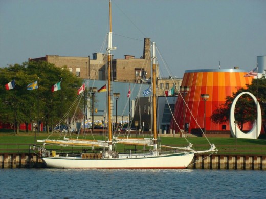 Classic boat in the Saginaw River, part of a yearly tall boat festival.