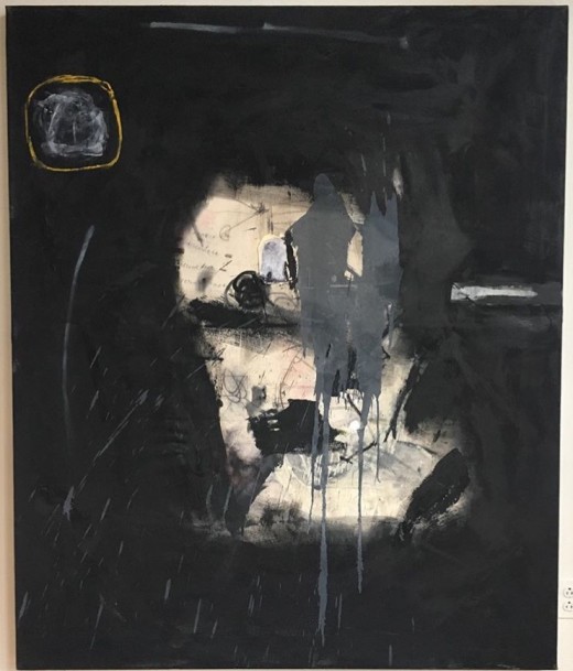 "Loss" Matt Higgins, 2016 Oil, oil stick, spray enamel, photo transfer, mylar and graphite on canvas. 72 inches x 64 inches