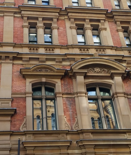 Italianate building reflected in facade - Pitt Street, Sydney, Australia - 2016