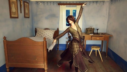 Young woman rehearsing her dance in the privacy of her bedroom. 