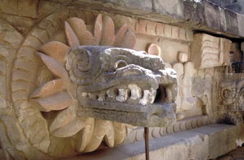 Sculpture of Quetzalcoatl in Teotihuacan.