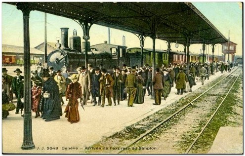 Arrival of the Simplon Express at Cornavin Station, Geneva. Circa 1906. Arrival of the Simplon Express at Cornavin Station, Geneva. Circa 1906.