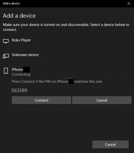 Click the name of your smartphone that appears in the list of available Bluetooth devices. Click "Connect" in the Add a Device screen, and also tap "Pair" on your smartphone.