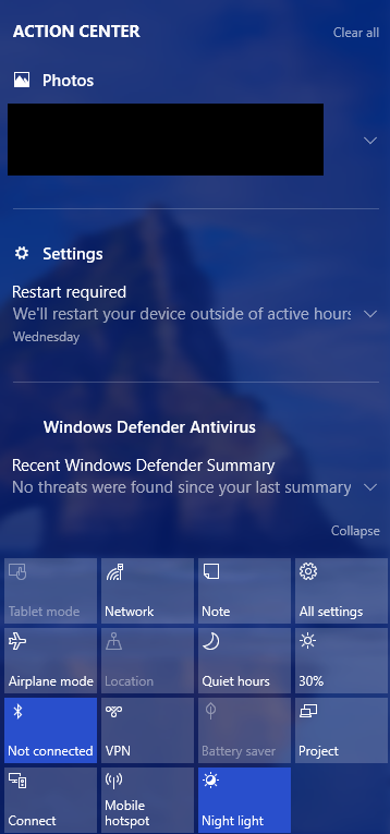 Open the Action Center and click "Settings" again.