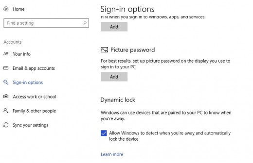 Click to enable the Dynamic Lock feature.