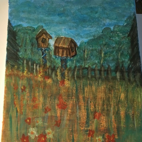 Painting the day away. with acrylic paint.