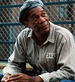 Morgan Freeman as Red in Shawshank Redemption.