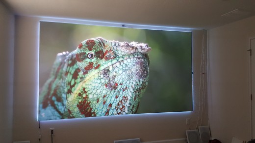 This is the Epson Home Cinema 5040UB picture quality when I first put up the projector screen. It was the early stages (you can see the speakers were still on the floor ) but this pic shows the image details perfectly. The image is from a Blu-ray DVD
