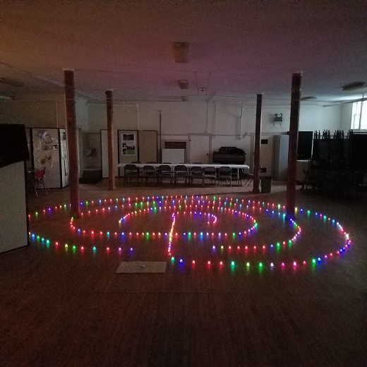 Labyrinth of light built by Seafarer Mama in her  church hall.