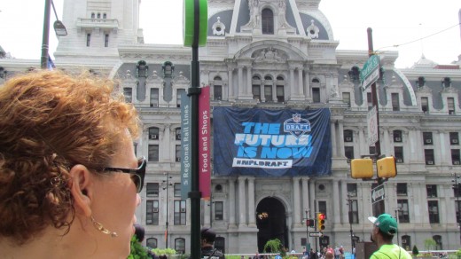 The NFL Draft sign was displayed on City Hall during this event.