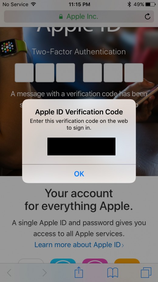 Supply your two-factor authentication code, if you have it set up and you're prompted for the information.