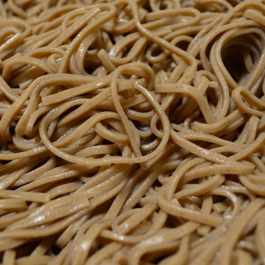 Soba noodles, up close