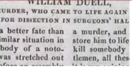 An extract from an old magazine reporting how William Duell survived the death penalty.
