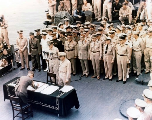 General Douglas MacArthur takes the Japanese unconditional surrender aboard USS 'Missouri', September 2nd, 1945