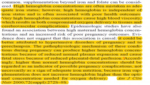 Significance of an abnormally low or high hemoglobin concentration during pregnancy: special consideration of iron nutrition. Yip R.