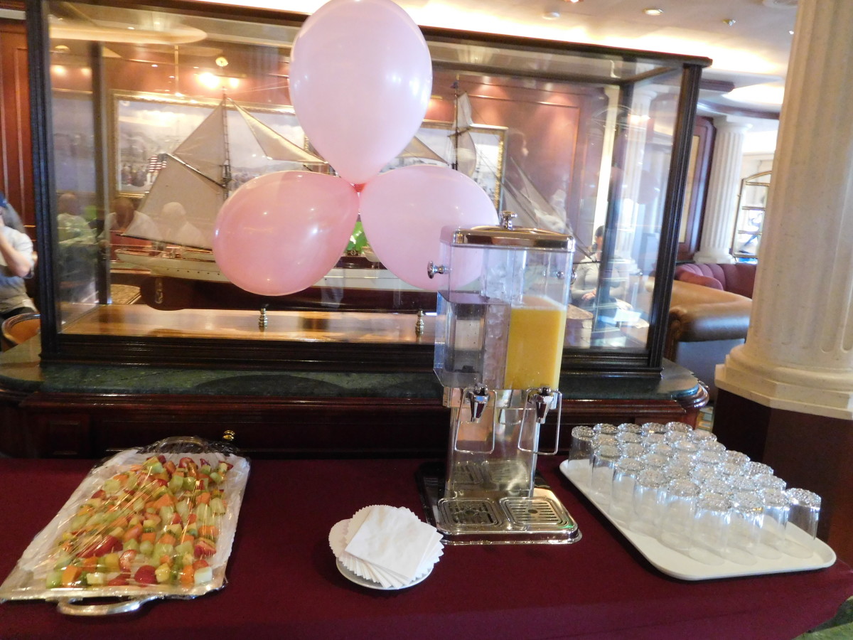 Balloons and refreshments for walkers in the "On Deck for the Cure Breast Cancer Walk" on the Caribbean Princess cruise ship.