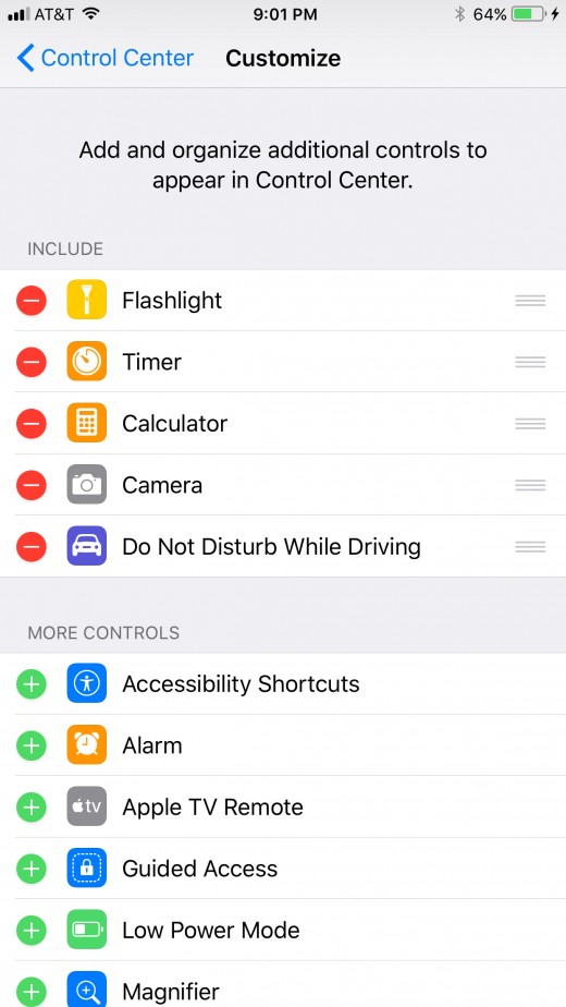 The Do Not Disturb While Driving option will automatically be moved to the Include section.