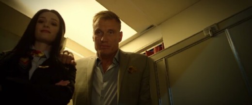 A rare scene where Dolph Lungren is actually standing up instead of just seeing the back of his head tring to fly a very very consistently bouncy plane.