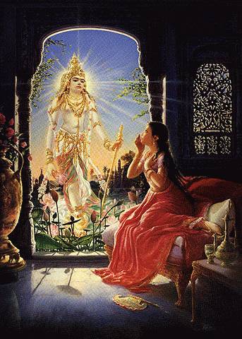 Kunti, calling upon Surya Deva