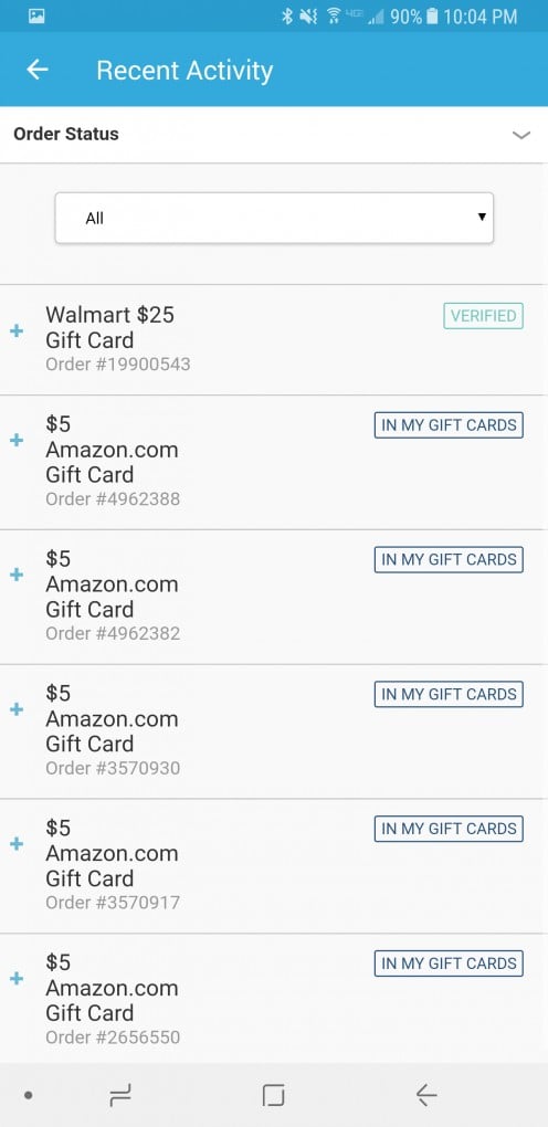The gift cards I have purchased with my Swagbucks