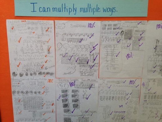 Here my students are showing how to represent multiplication different ways. This took about 15 minutes and a few students with special needs took longer and received accommodations to complete their tasks.