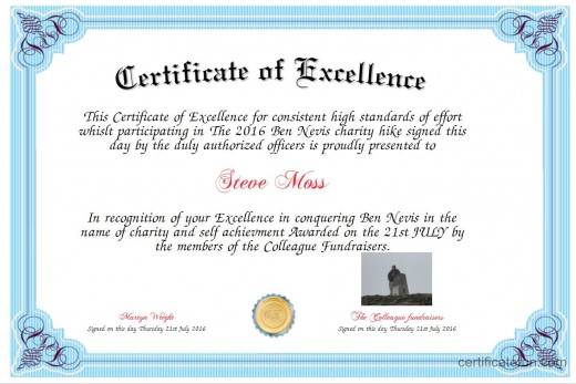 I was designated leader of the group of fundraisers so I created this certificate. I didn't present myself with one though.