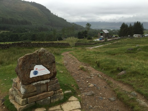 A rearward view towards the Glen Nevis visitor centre where we have just come from. This is the start of the Ben Nevis Mountain Track. In the distance is the Ben Nevis Inn.