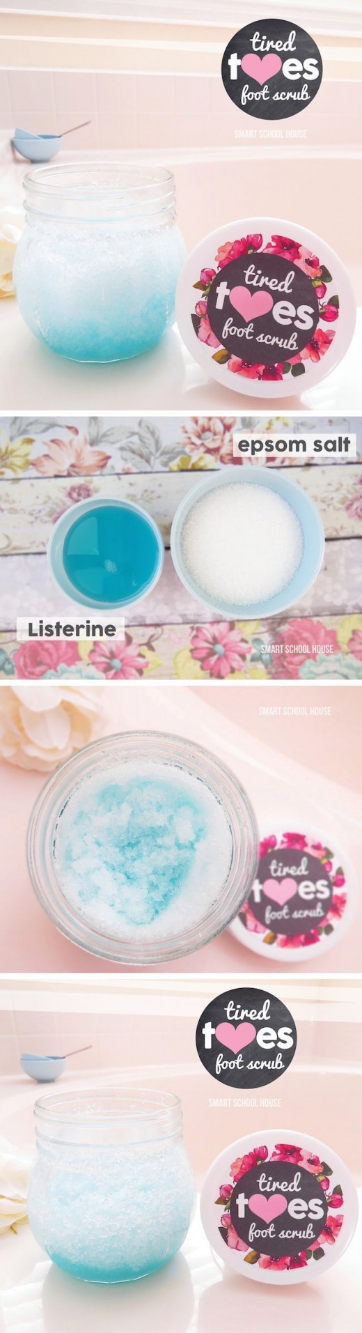 How to make an exfoliating foot scrub using Listerine! Exfoliates, removes foot odor