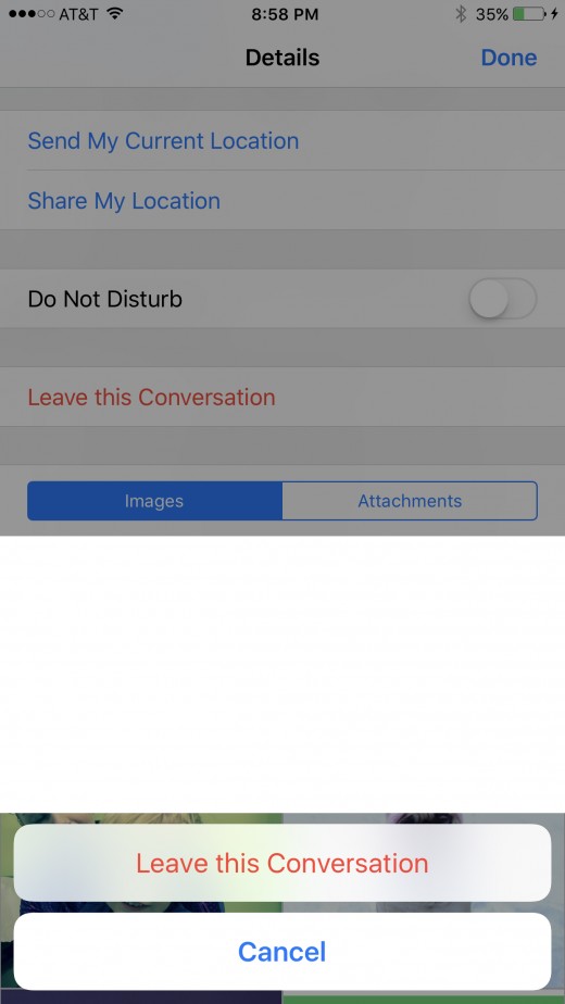 Select the red "Leave this Conversation" button.