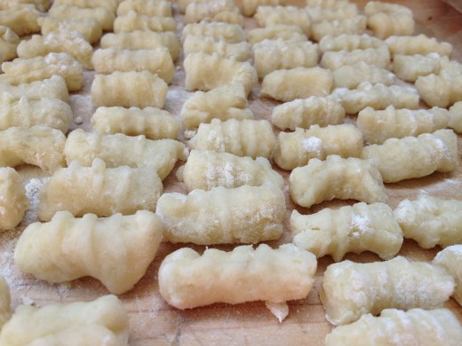gnocchi shaped and rolled, ready to be cooked