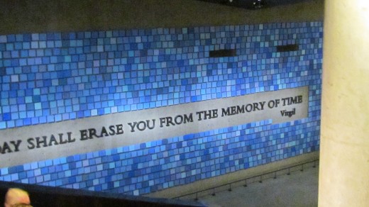 A wall dedicated to the memory of those who died during the catastrophe of 9/11. 