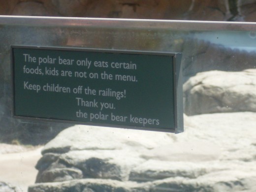 A warning at the polar bear exhibit at North Carolina Zoological Park