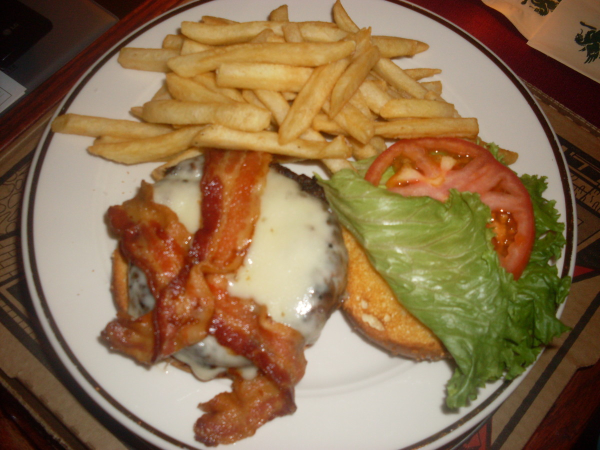 bacon cheeseburger with french fries