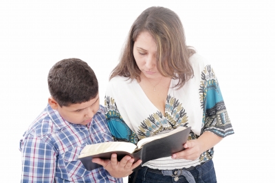 Mother and Son Reading the Bible