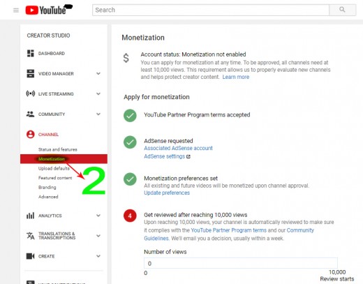 Step 2: Monetization :~ Now, go to monetization option on left side of your page.