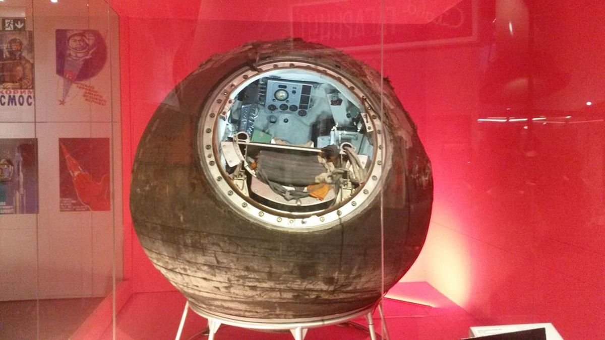 Vostok 6 capsule of 1964, displayed in the Science Museum of London, England.