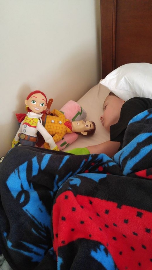 All tucked in at Ronald McDonald House on one of his doctor visits at Nemours Hospital in Orlando