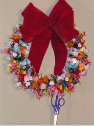 Candy Wreaths made on wire coat hangers