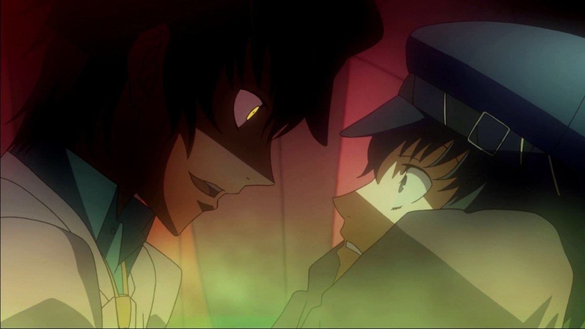Naoto's Shadow stares coldly, maliciously into the eyes of its petrified host.