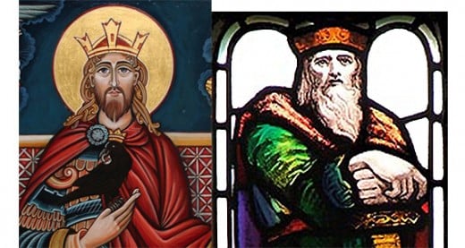 King - Saint - Oswald with his pet raven and younger brother Oswiu or Oswy (OE Oswig)