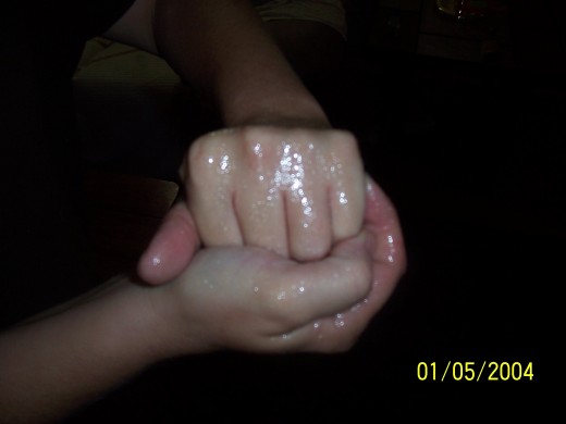 The heat from your hands will melt the sugar and exliate and tighten skin. 