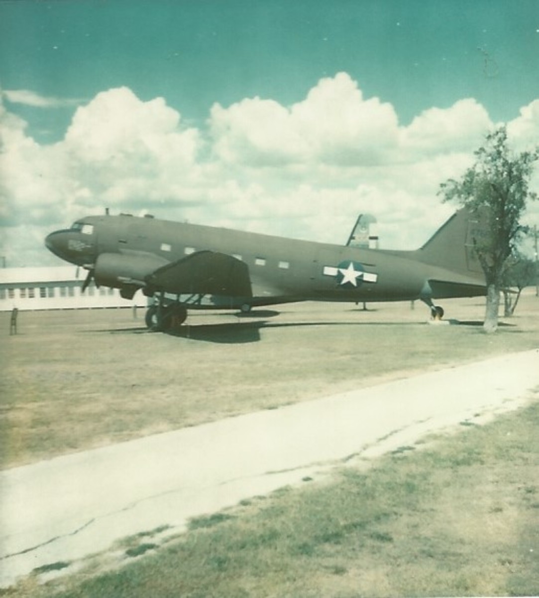 A C-47 on static display, Lackland AFB, TX, 1977.